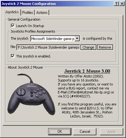 Joystick 2 Mouse 3.00 Configuration
